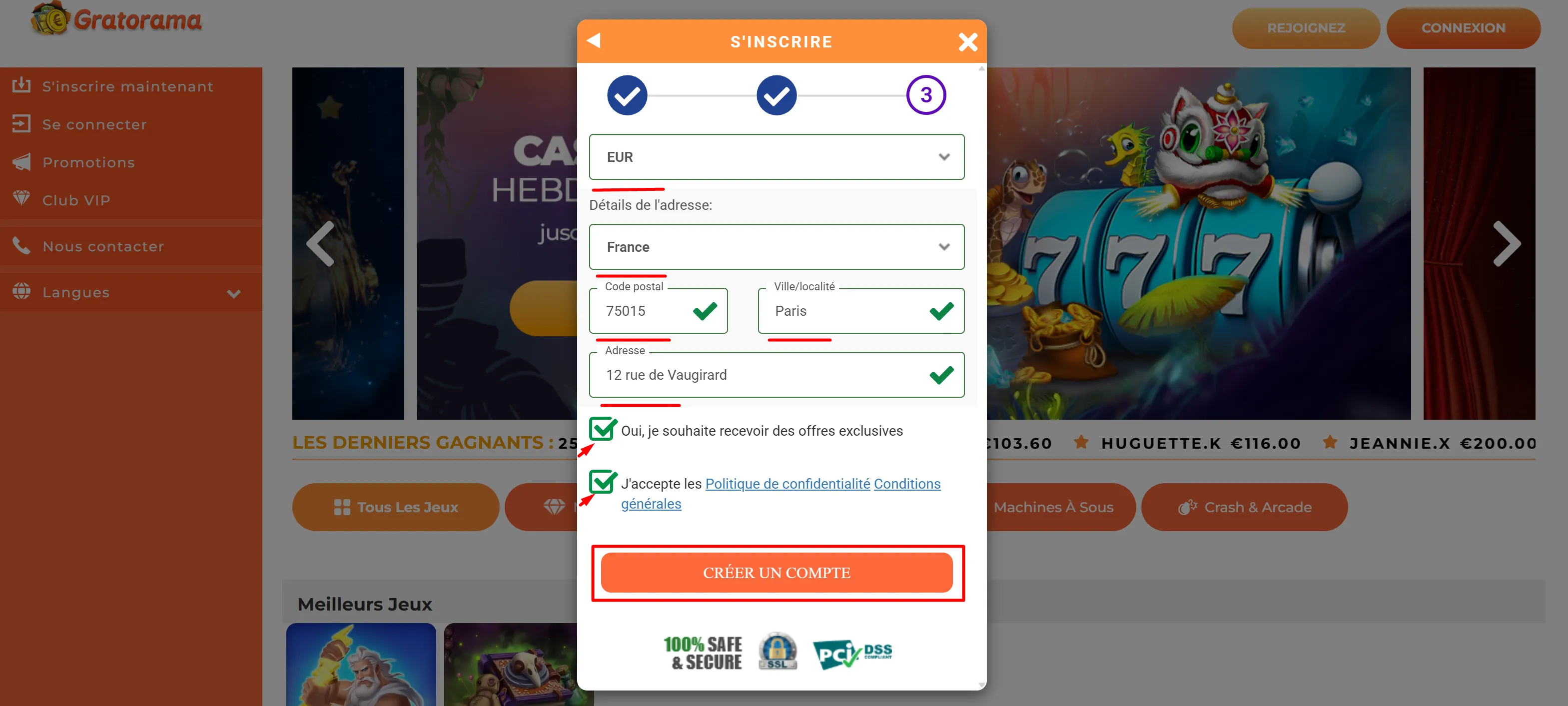 Finalisation de l'inscription